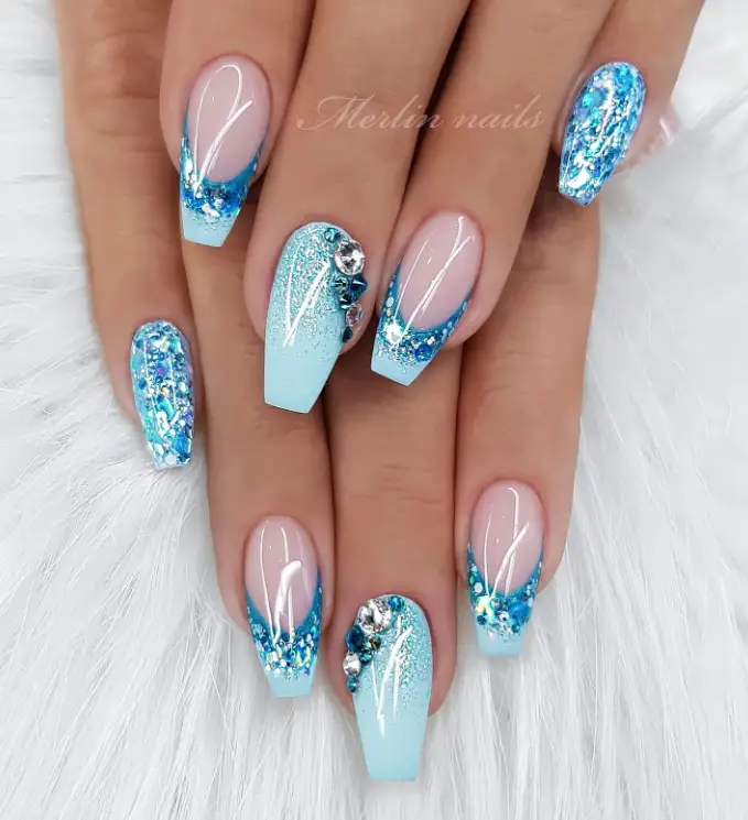 Blue Glitter Nail