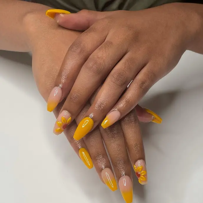 Sunflower Ombre Nail Art 