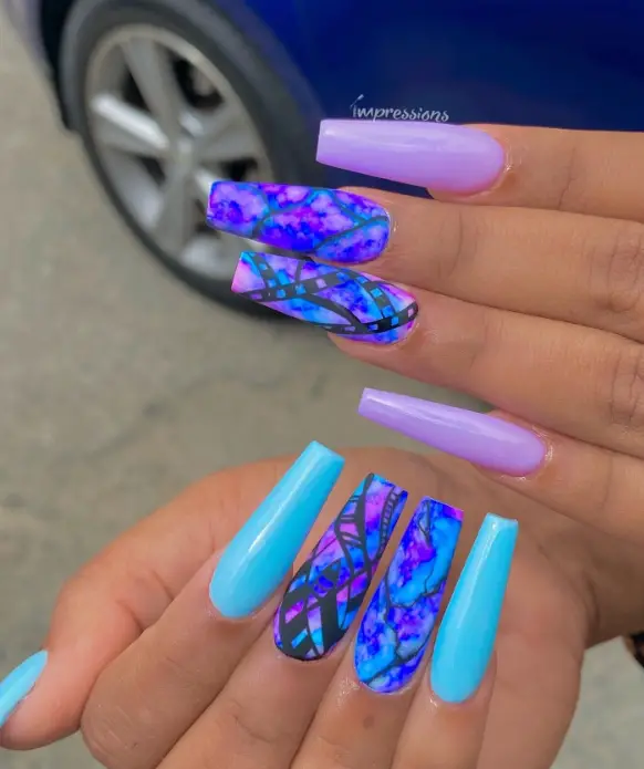 Blue Purple Ballerina Nails